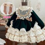Girl Baby Party Dress New Spanish Vintage Lolita Prom Lace Puffy Dress Christmas Party Easter Princess Dress Gift Socks