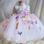 Lujoso y elegante vestido de princesa de flores para niña, vestido Formal de malla mullido de Navidad, fiesta de cumpleaños de n