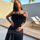 Balck Strapless Mermaid Evening Dresses For Women 2022 Floo Length Feathers Satin Sleeveless Celebrity Party Gowns فس