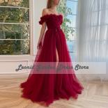 Red A Line 2023 Evening Dresses Off Shoulder Floor Length Party Dress High Side Slit Belt Elegant Flowers Wedding Guest 