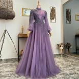 Moroccan Caftan Prom Dresses Purple High Neck Puffy Sleeve Wedding Dress Women 2022 A Line Floor Length Party	Gowns فس