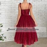 Red Tulle 2022 Evening Dresses Bow Straps Party Dresses Dot Robes De Soirée A Line Tea Length Belt Elegant Wedding Part