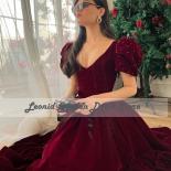 Red Velour 2022 Prom Dresses Deep V Neck Evening Dresses Short Sleeves Floor Length Aline Wedding Party Gowns فساتي