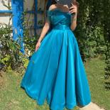 Blue A Line Prom Dresses Floor Length Evening Dresses Strapless Feathers Pleat Elegant Women Wedding Party Gowns فسا