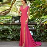 Pink Jersey 2022 Prom Dresses Deep V Neck Mermaid Evening Dresses High Side Slit Beaded Wedding Guest Party Gowns فسا