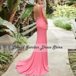 Pink O Neck Prom Dresses Cap Sleeves Evening Dresses Mermaid Beaded  Jersey Floor Length Wedding Party Gowns فساتي