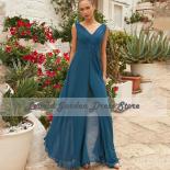 Chiffon Blue Prom Dresses A Line Evening Dresses Elegant Wedding Guest Party Gowns فساتين حفلات Illusion Floo