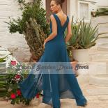 Chiffon Blue Prom Dresses A Line Evening Dresses Elegant Wedding Guest Party Gowns فساتين حفلات Illusion Floo