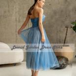 Satin Blue Prom Dresses Sweetheart 2022 Evening Dresses Glitter Tea Length Sleeveless Wedding Guest Party Gowns فسات