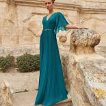 V Neck Green Prom Dresses A Line 2022 Evening Dresses Short Sleeves Wedding Guest Party Gowns فساتين حفلات De