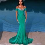 Green Satin 2022 Prom Dresses Off Shoulder Evening Dresses Wedding Party Gowns فساتين حفلات  Beaded Sequined 