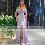 Purple 2022 Prom Dresses Mermaid Evening Dresses Side Split Wedding Party Gowns Off Shoulder V Nevk  Beaded Party Dresse