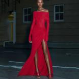 Off Shoulder Prom Dresses Red Mermaid Evening Dresses Long Sleeves Side Split Elegant Wedding Guest Party Gowns Evening 