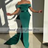 Green Satin 2022 Prom Dresses Off Shoulder Evening Dresses High Side Slit Elegant Women Wedding Guest Party Gowns فسا
