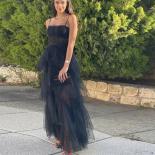 Black Tulle Evening Dresses Square Collar Prom Dress Spaghetti Strap Ankle Length Sleeves Party Gown Custom Made Vestido