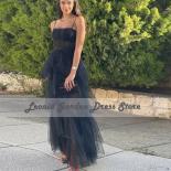 Black Tulle Evening Dresses Square Collar Prom Dress Spaghetti Strap Ankle Length Sleeves Party Gown Custom Made Vestido