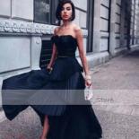 A Line Party Dress Modern Black Pleats Evening Dresses Tiered Skirt 2022 New Simple Strapless Ankle Length Celebrity Gow