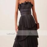 A Line Party Dress Modern Black Pleats Evening Dresses Tiered Skirt 2022 New Simple Strapless Ankle Length Celebrity Gow