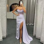 Satin Swetheart Evening Dress Mermaid Party Dresses Sleeveless Beaded Long Side Split Floor Length Party Gowns Robes De 