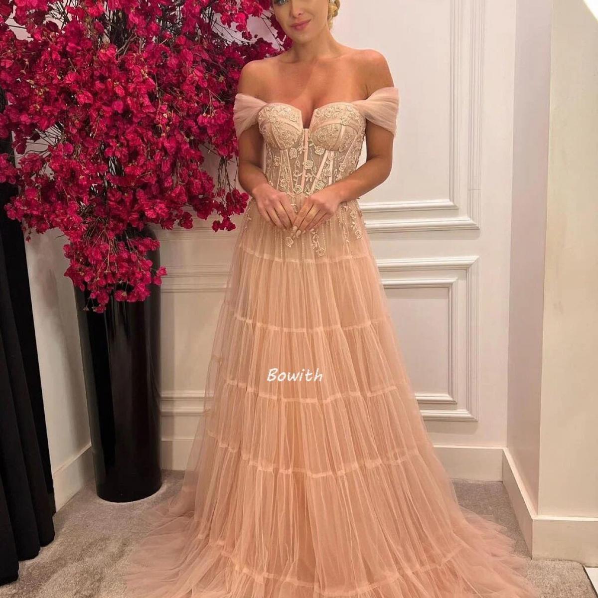 Blush Woman Dress For Party Off Shoulderl Long Evening Dresses 2022 Luxury Dresses For Party With Applique  Evening Dres