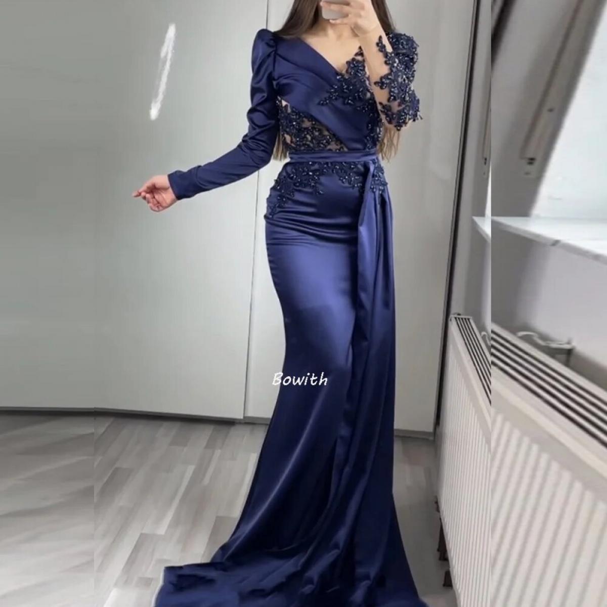 Beads Mermaid Evening Dress For Women Formal Party Dresses Long Sleeves Prom Gowns Embroidery Formal Occasion Dresses Ve