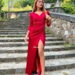 Bowith vermelho mangas compridas vestidos de festa de noite para mulheres vestidos de ocasião formal com fendas robe de soirée n