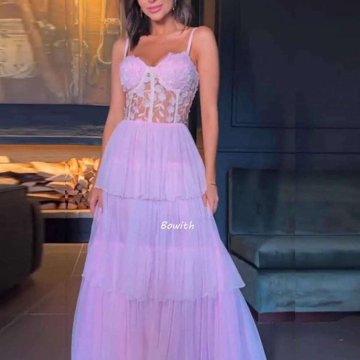 Bowith Formal Prom Dress 2022 A Line Evening Party Dresses For Women With Applique Straps Birthday Dress Vestidos De Fie