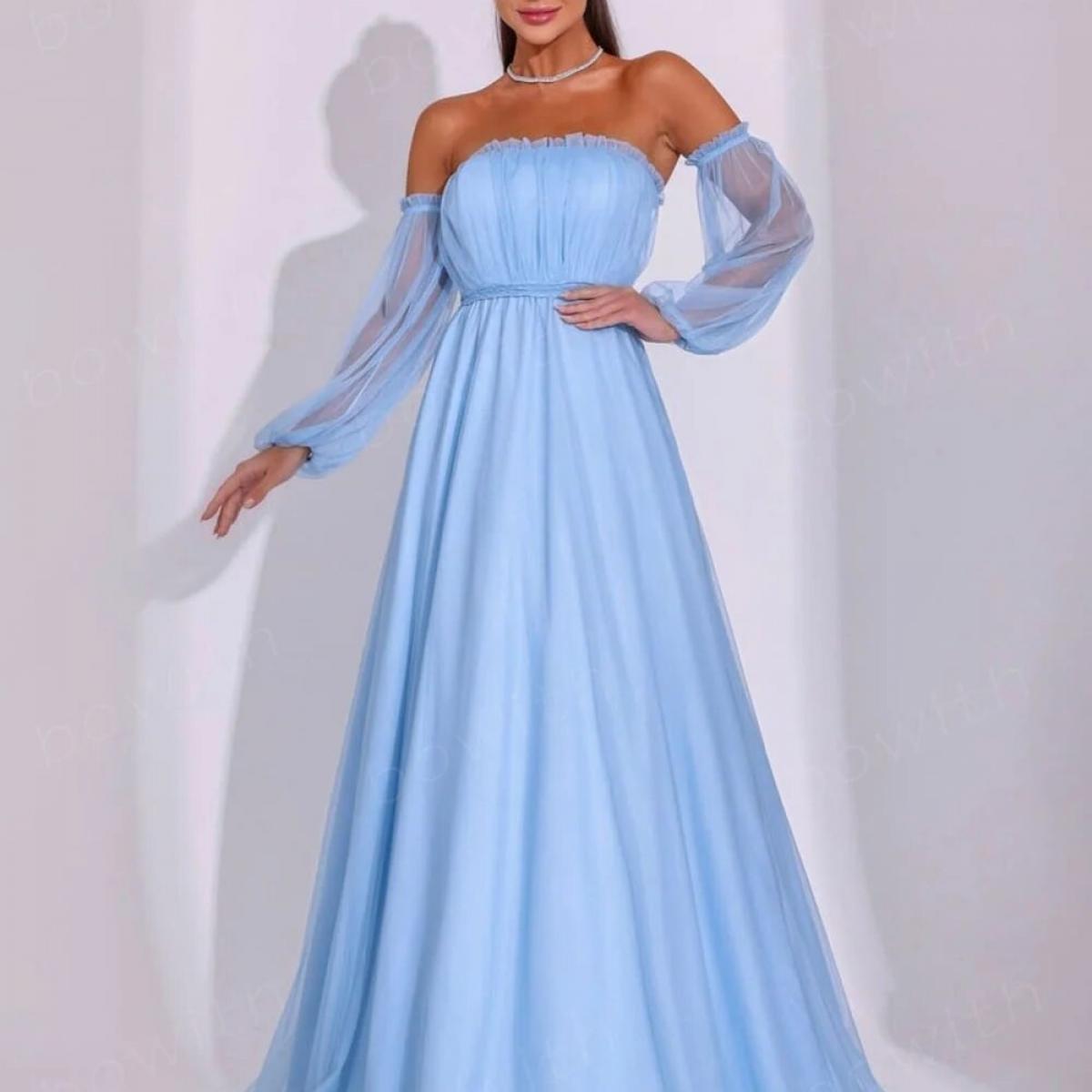 Bowith Party Dresses Women With Detachable Sleeves Strapless Evening Gown Long Elegant Evening Dress Party Vestido De No