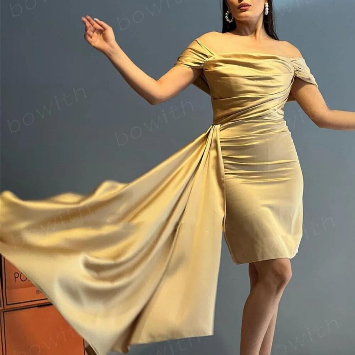 164 65 Bowith robe De soiree courte plis femmes robe De soiree elegante robe De Cocktail sirene robes d occasion formelles robes De Description