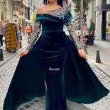 Velvet Evening Dress For Women Mermaid Christmas Party Dresses Long Sleeves With Beads Gown Embroidery Formal Occasion D