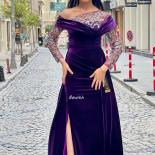 Velvet Evening Dress For Women Mermaid Christmas Party Dresses Long Sleeves With Beads Gown Embroidery Formal Occasion D