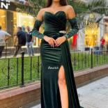 Bowith Mermaid Christmas Party Dresses Women Evening Detachable Sleeves Evening Gown Luxury Velvet Formal Occasion Dress