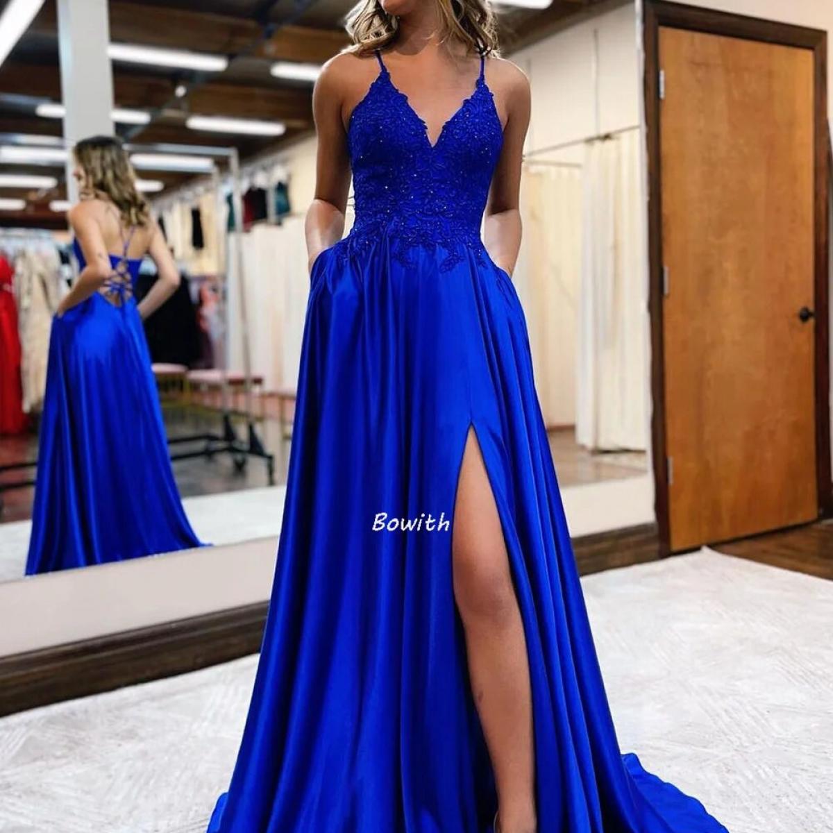 Bowith Perline Vestito da partito per le donne Abiti da sera Lace Up Back Prom 2022 Applique Vetido De Fiesta De Noche Plumas Ev