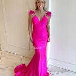 Backless Fusia Evening Dresses Strechy Prom Dress With Feather Formal Evening Gowns Robe De Soiree Celebrity Dress  Even
