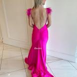 Backless Fusia Evening Dresses Strechy Prom Dress With Feather Formal Evening Gowns Robe De Soiree Celebrity Dress  Even