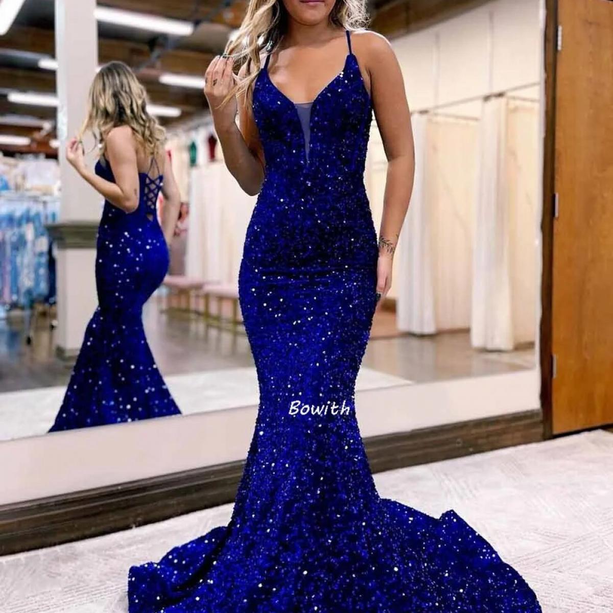 247 00 Robe De soiree brillante bleu Royal pour femmes longue style sirene robes De bal formelles robes De luxe 2022 Description