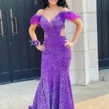 Bowith Shiny Prom Dresses 2023 Sequin Evening Party Dresses With Feathers Elegant Formal Occasion Dresses Vestidos De Fi