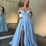 Bowith Baby Blue Evening Dress  Long Party Gowns Elegant Satin Prom Dresses Button High Slit Formal Christmas Robe De So