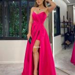Strapless Evening Party Dresses Fuchsia Prom Dress A Line Evening Gowns With Hight Slit Robe De Soiree With Bow  Evening
