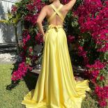 Yellow Satin Evening Dress  Party Dress For Women With High Split Formal Occasion Dresses For Birthday Party Robe De Soi