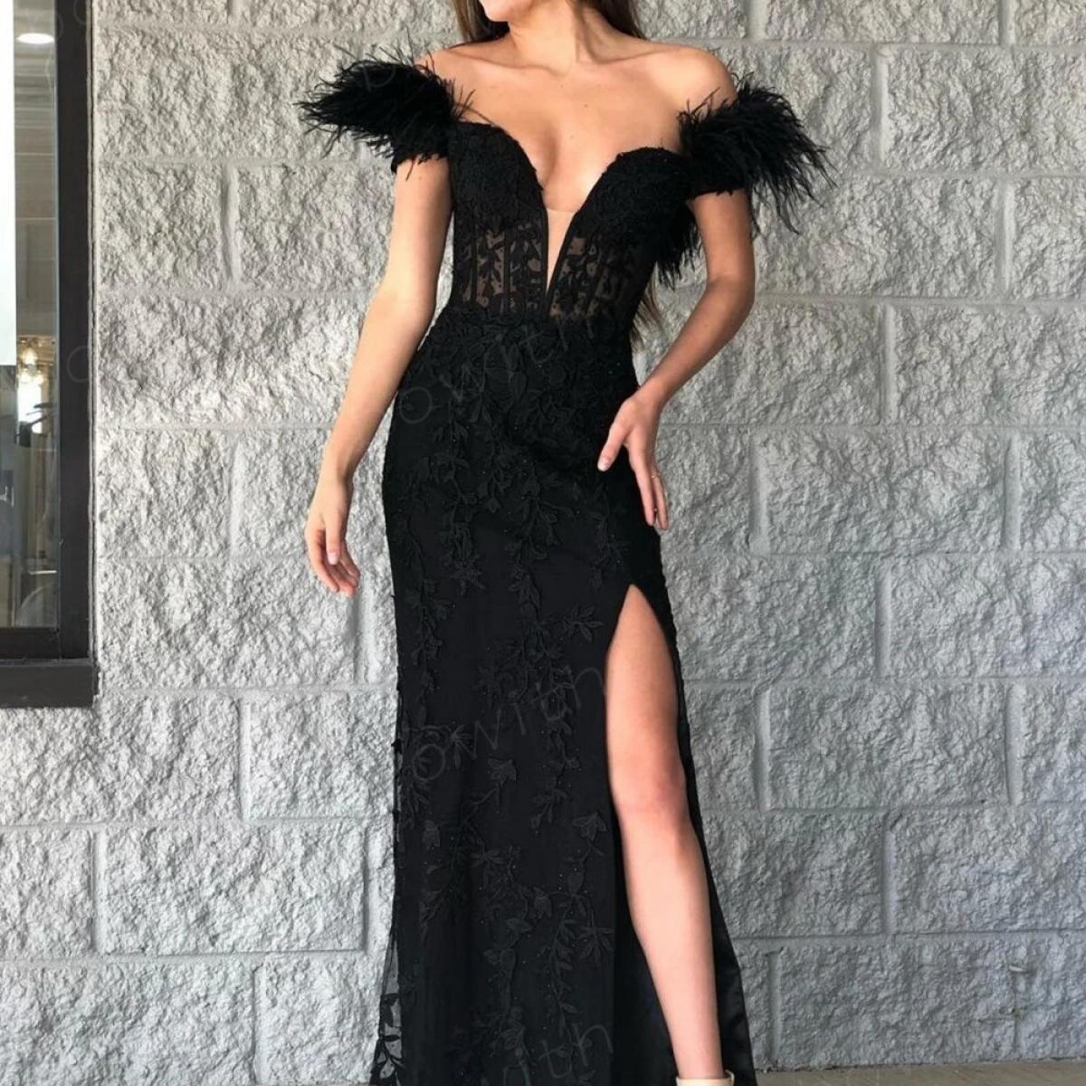 Bowith Off Shoulder Prom Dresses 2023 Feather Dresses For Women Luxury Gowns Ceremony Dress Mermaid Celebrity Dress With