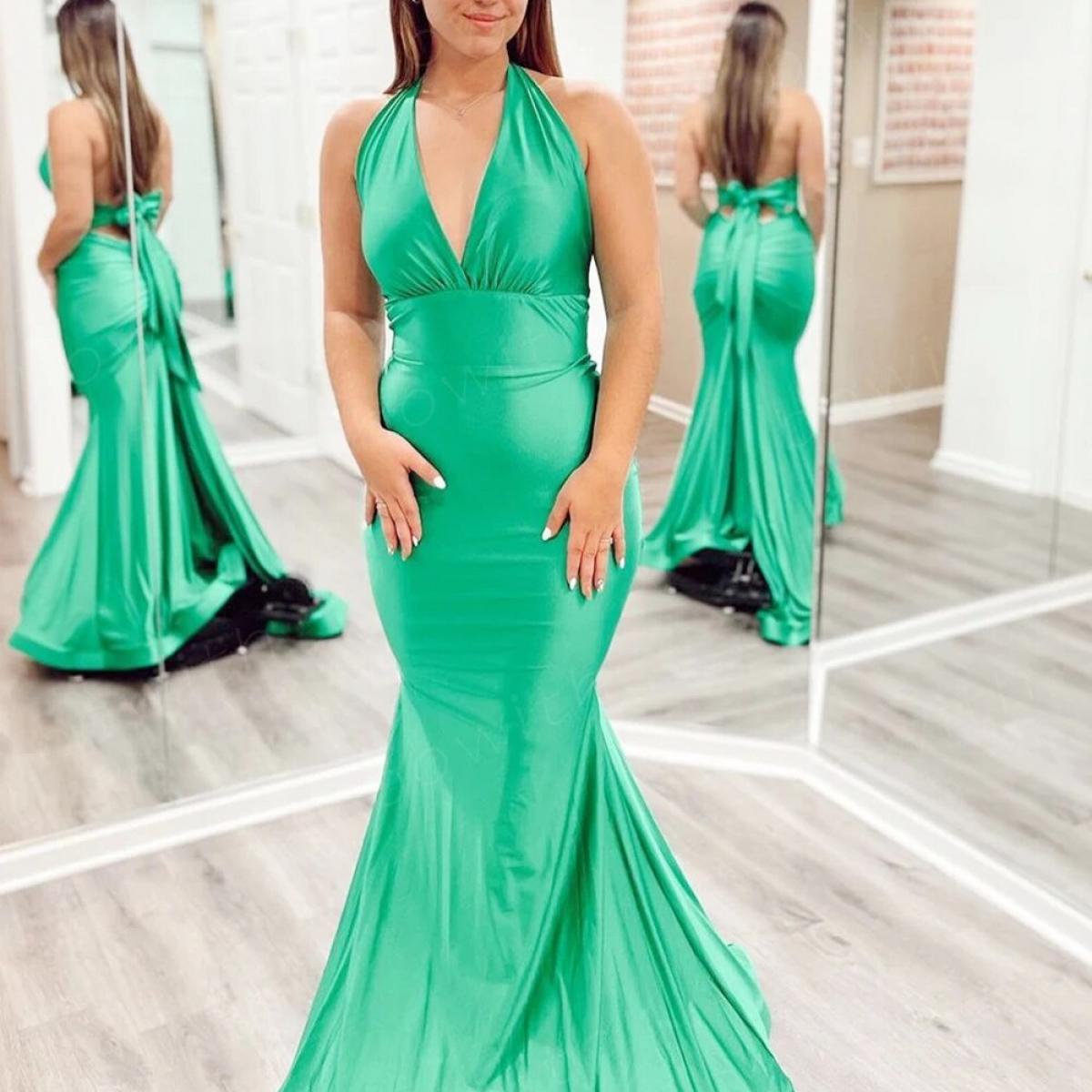Bowith Halter Luxury Dress For Gala Party 2023 With Bow Tie Back Mermaid Celebrity Dresses Satin Elegant Woman Dress For