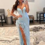 Bowith Strapless Evening Party Dresses For Women Feather Mermaid Celebrity Dress Shiny Party Dresses With High Slit Vest