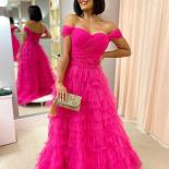 Bowith Long Evening Dresses Off The Shoulder Prom Gownfor Women Tulle Layers Floor Length Party Gowns Fish Boned Robes D