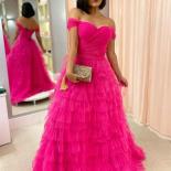 Bowith Long Evening Dresses Off The Shoulder Prom Gownfor Women Tulle Layers Floor Length Party Gowns Fish Boned Robes D