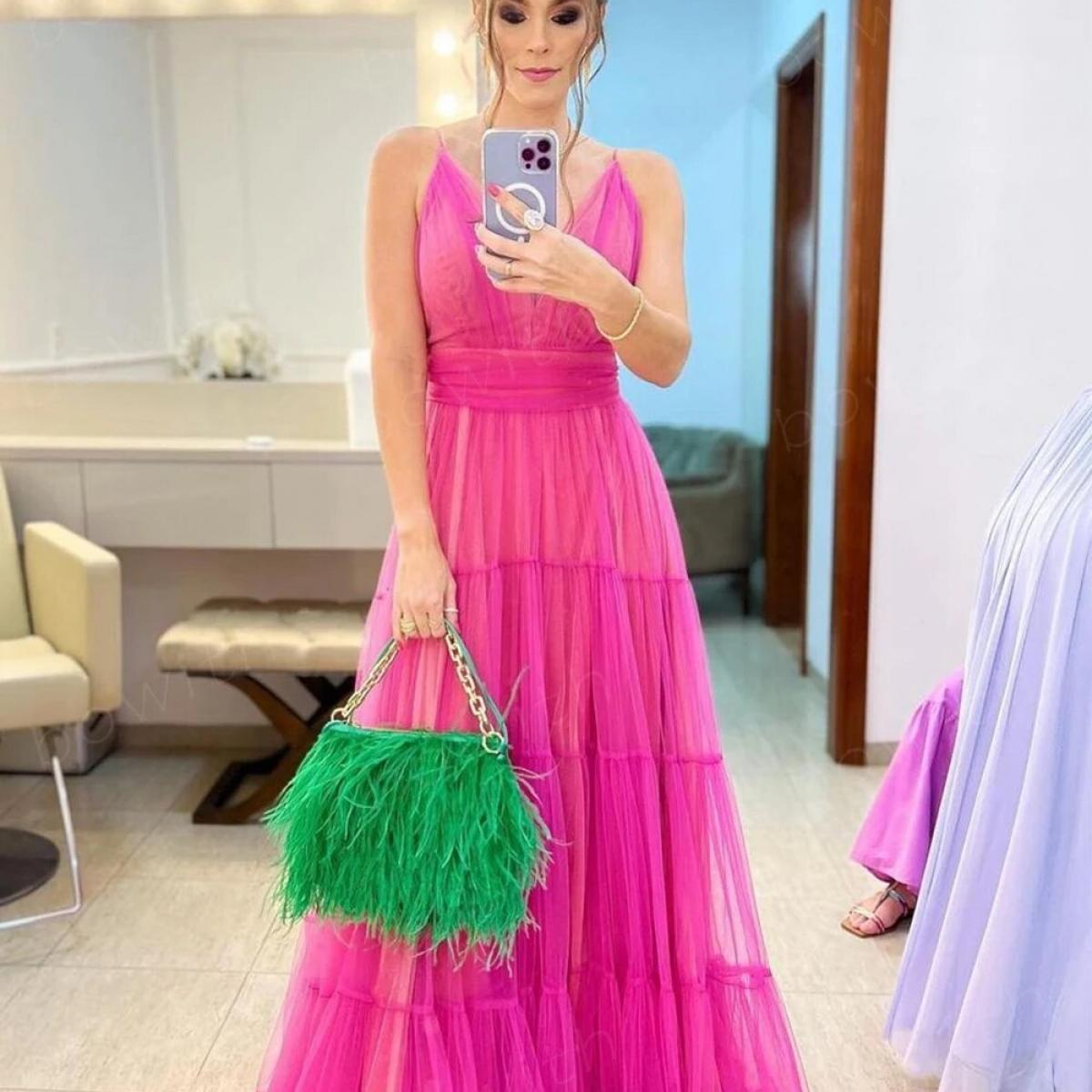 Bowith Fuchsia Evening Dresses For Women A Line Party Dresses Formal Occasion Gown For Gala Party 2023 Vestidos De Fiest