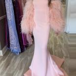 Bowith Pink Evening Dresses Luxury Party Gown For Women Feather Sleeves Formal Dress For Gala Party 2023 Mermaid Celebri