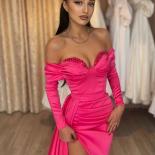 Bowith Luxury Evening Dresses 2023 Fuchsia Party Dresses Mermaid Dress For Gala Party With Long Sleeves Formal Occasion 