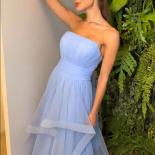 Bowith Tulle Evening Dresses For Women Strapless Maxi Party Dresses With Belt Formal Evening Gown With Tiered Layers Rob