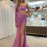 Bowith One Shoulder Prom Dresses Sequins Elegant Party Dresses Shiny Long Party Dresses Cut Out Gala Party Dresses For W
